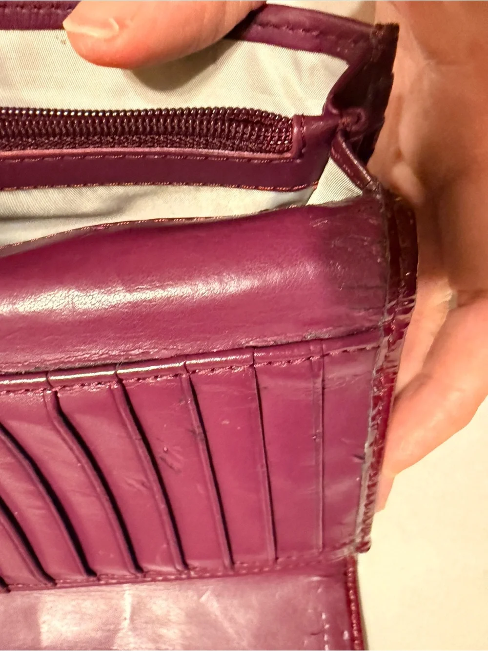 Glossy Plum Leather Clutch Wallet - coach